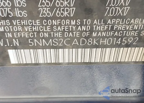 2019 Hyundai Santa Fe Se from USA, damaged, VIN 5NMS2CAD8KH014592